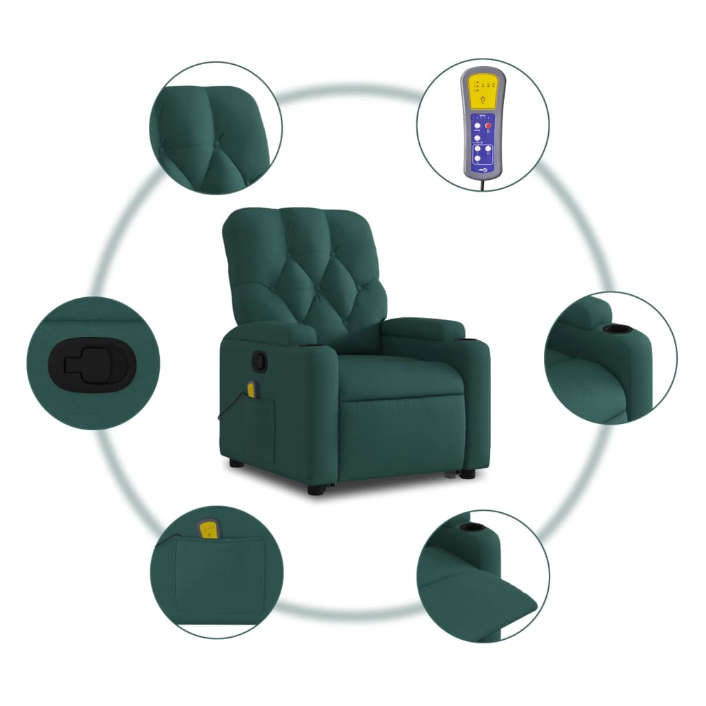 Stand up Massage Recliner Chair Dark Green Fabric