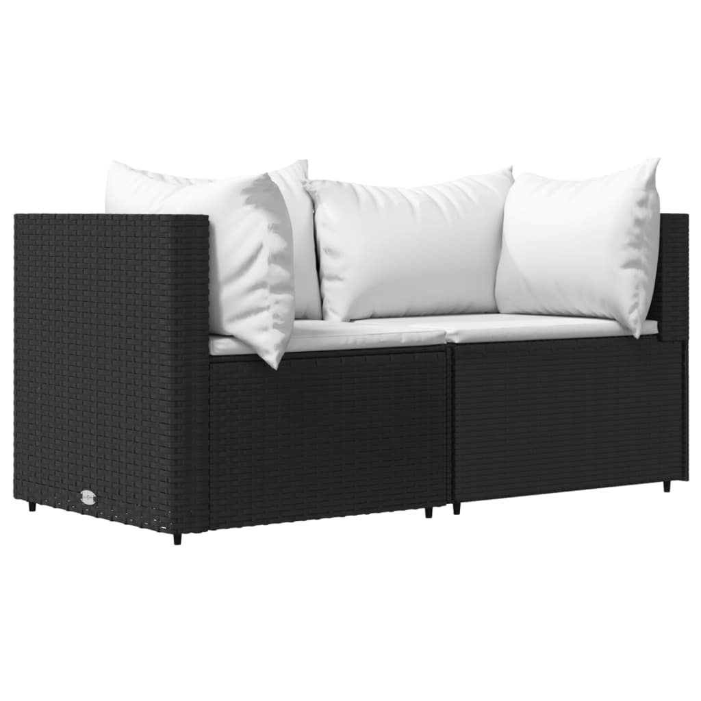 Patio Corner Sofas with Cushions 2 pcs Black Poly Rattan