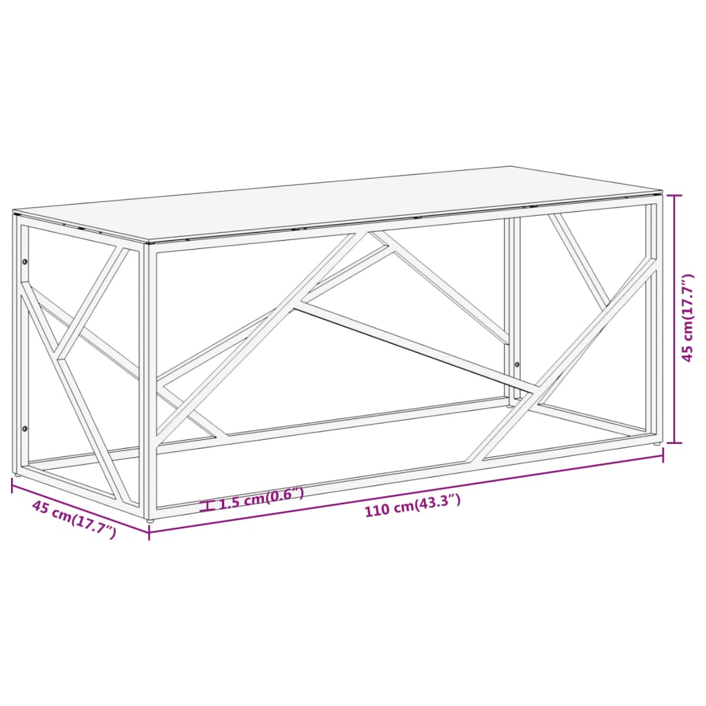 Coffee Table Silver Stainless Steel and Tempered Glass