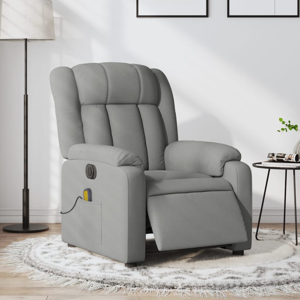 Electric Massage Recliner Chair Light Gray Fabric