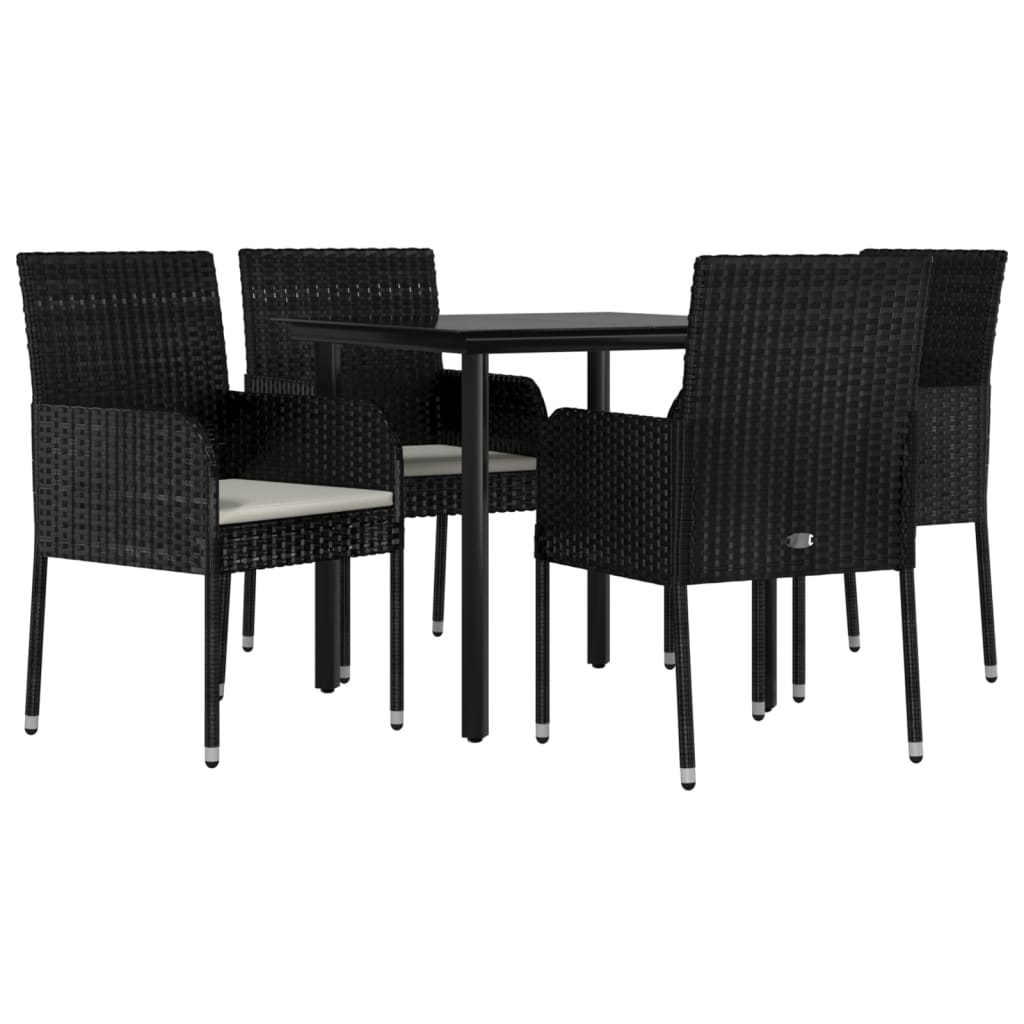 5 Piece Patio Dining Set with Cushions Black Poly Rattan