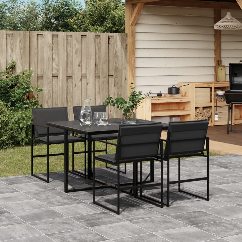 5 Piece Patio Dining Set with Cushions Black Textilene