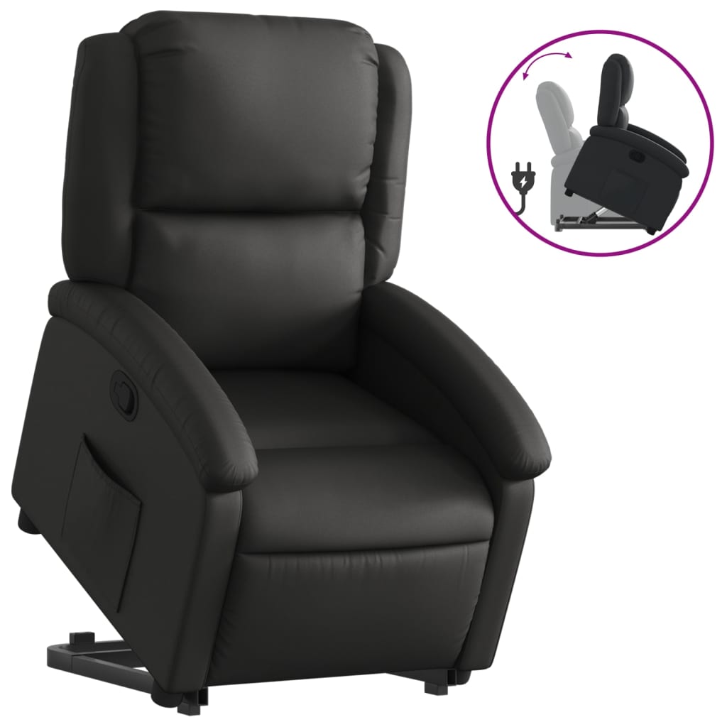 Stand up Recliner Chair Black Real Leather