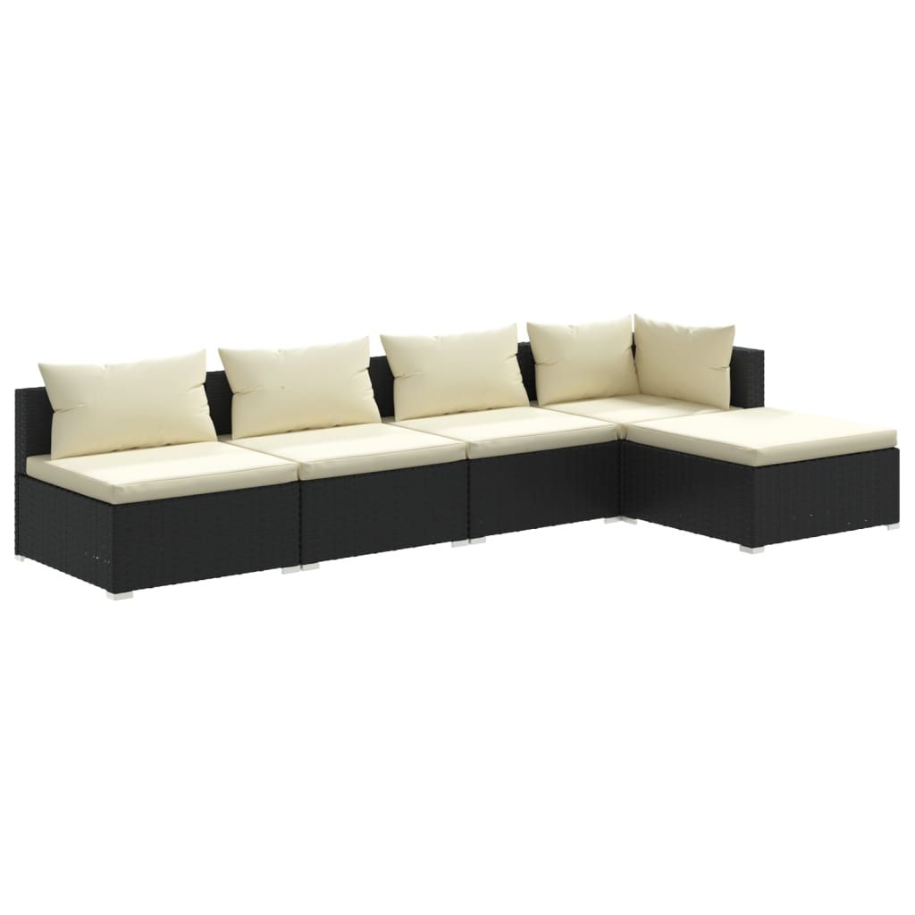 5 Piece Garden Lounge Set with Cushions Poly Rattan Black