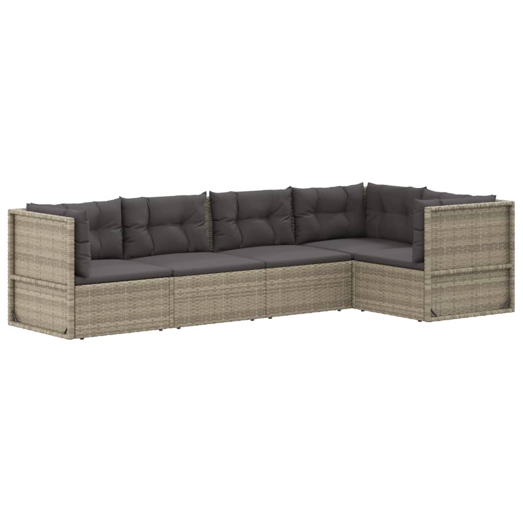 5 Piece Patio Lounge Set with Cushions Gray Poly Rattan