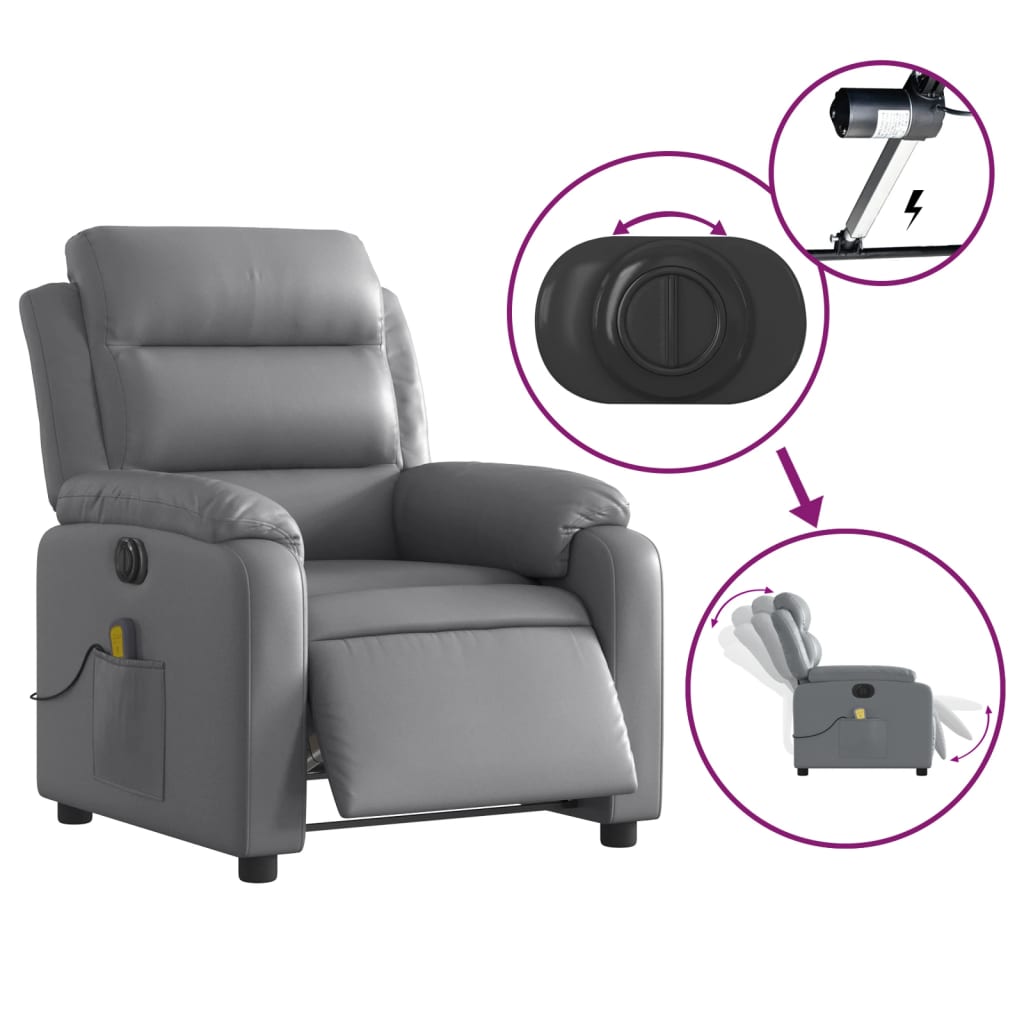 Electric Massage Recliner Chair Gray Faux Leather