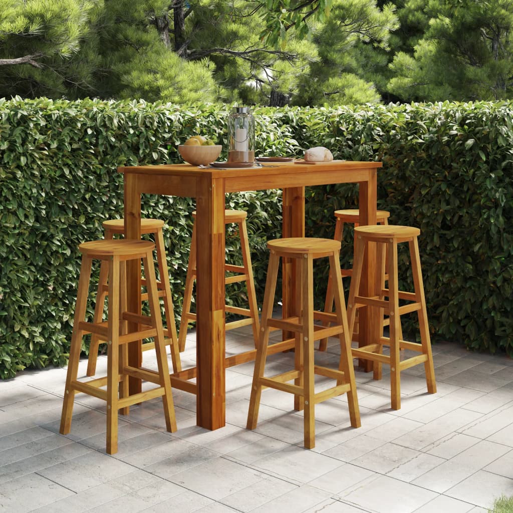 7 Piece Patio Bar Set Solid Wood Acacia