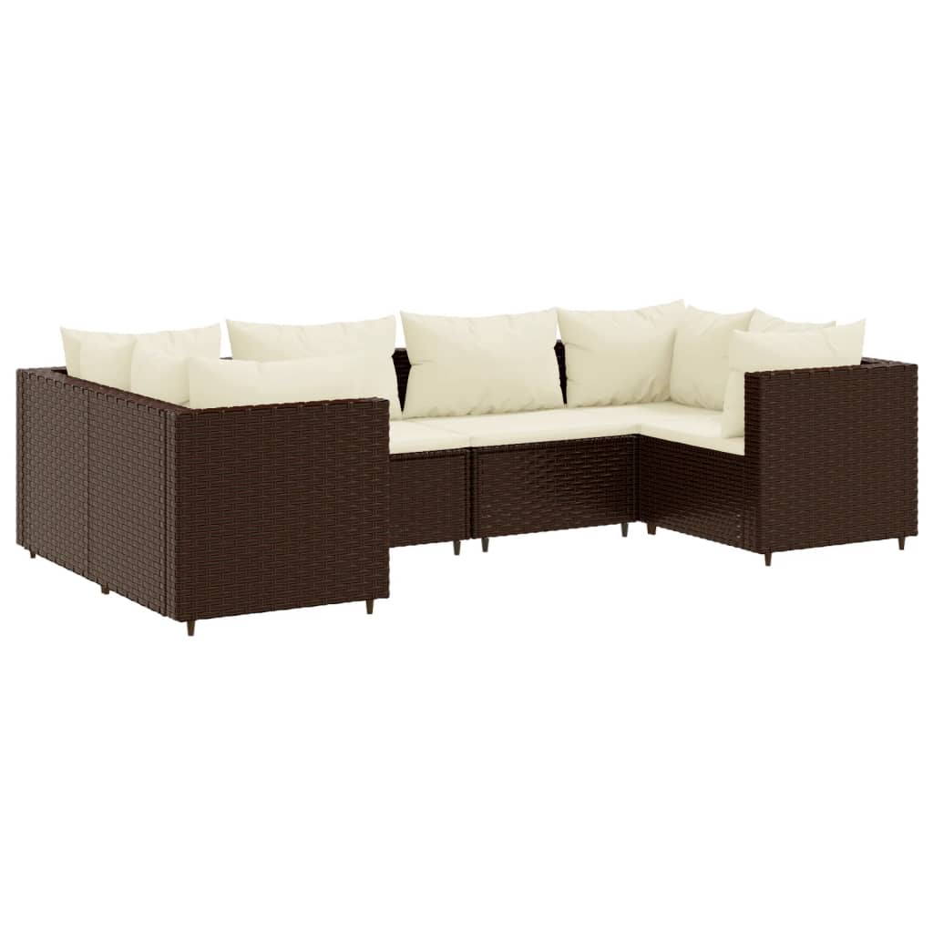 6 Piece Patio Lounge Set with Cushions Brown Poly Rattan