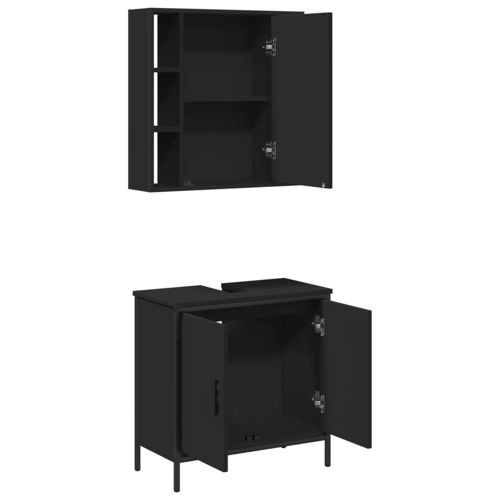 2 Piece Bathroom Furniture Set Black Engineered Wood