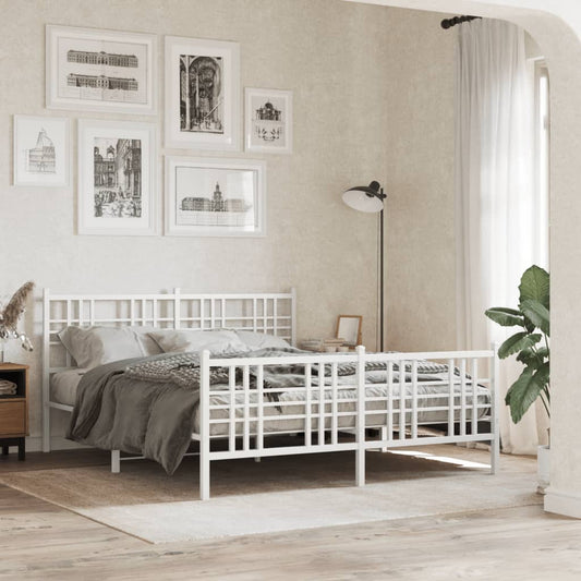 Metal Bed Frame without Mattress with Footboard White 59.1"x78.7"