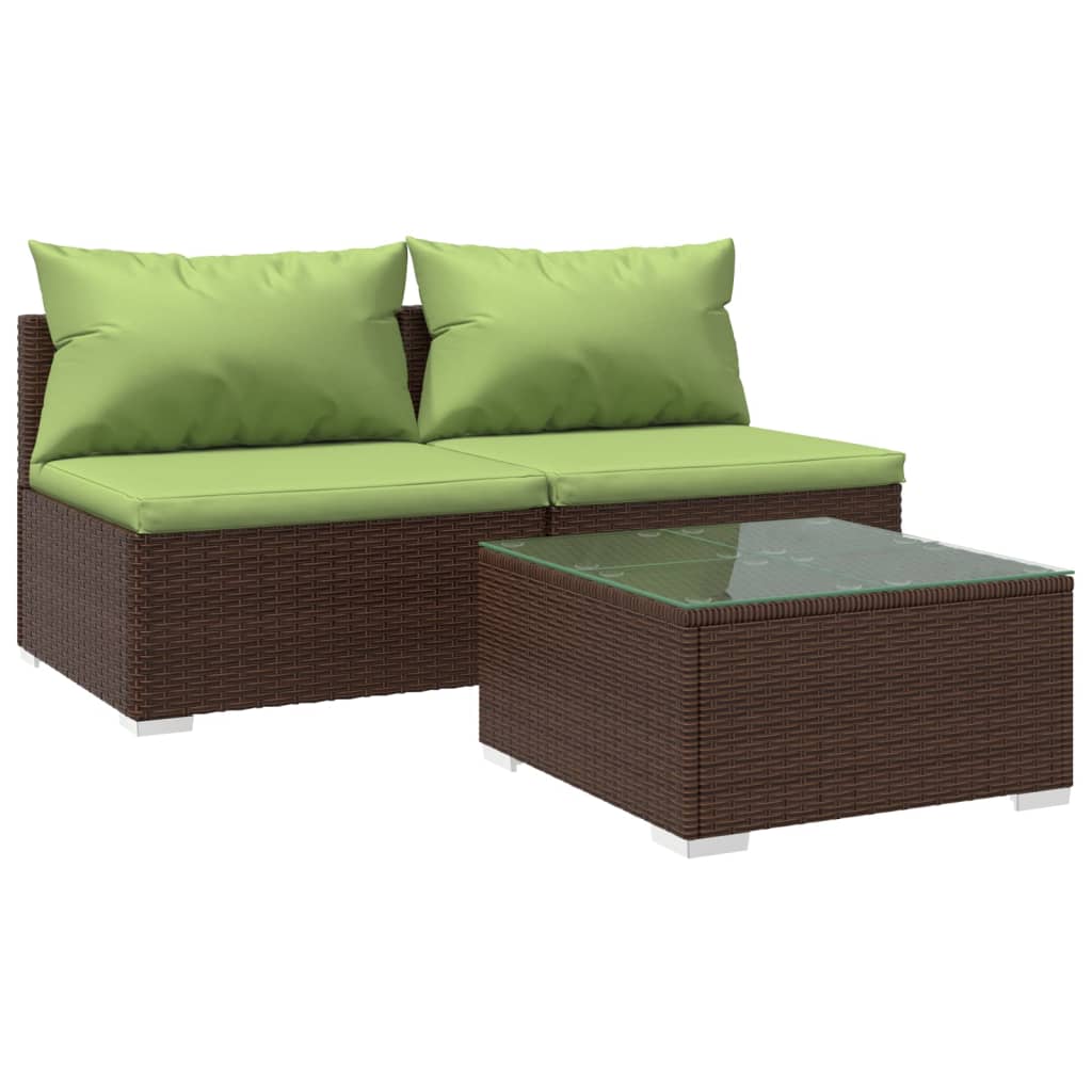 Patio Furniture Set 3 Piece with Cushions Poly Rattan Brown