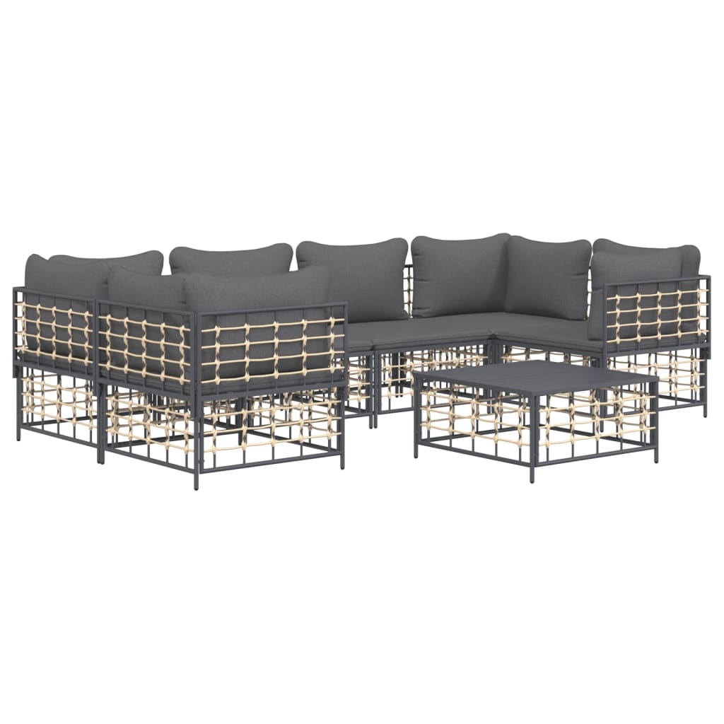 7 Piece Patio Lounge Set with Cushions Anthracite Poly Rattan