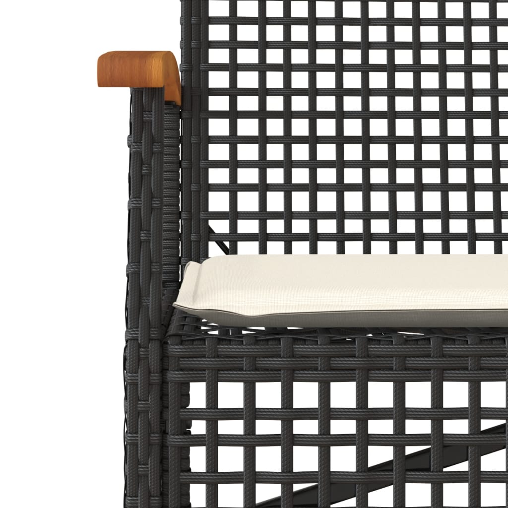 Patio Bench with Cushion Black Poly Rattan Acacia Wood