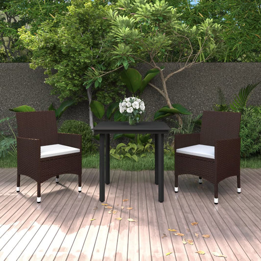 3 Piece Patio Dining Set with Cushions Poly Rattan and Glass