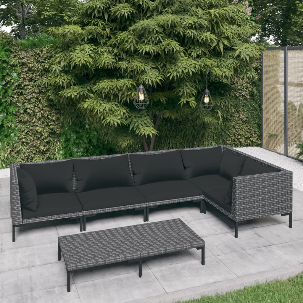 6 Piece Patio Lounge Set with Cushions Poly Rattan Dark Gray