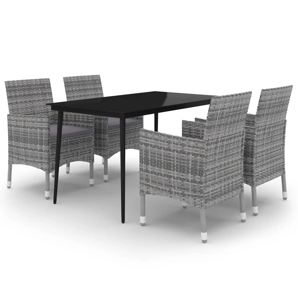 5 Piece Patio Dining Set with Cushions Poly Rattan and Glass