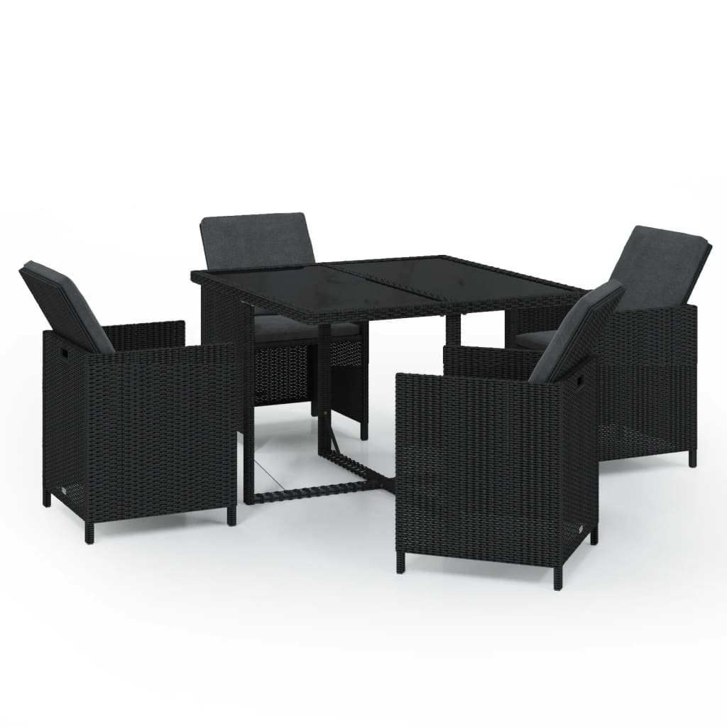 5 Piece Patio Dining Set with Cushions Poly Rattan Black