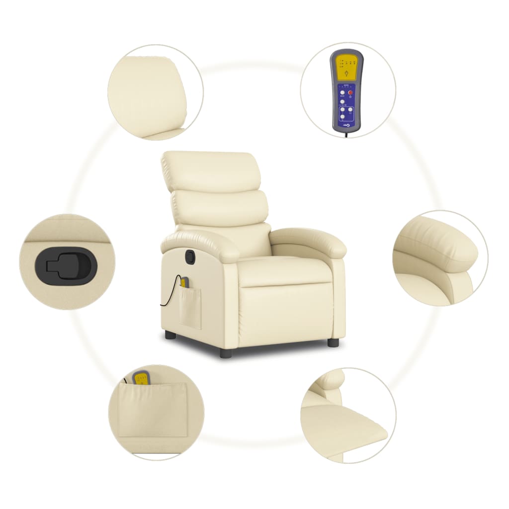 Massage Recliner Chair Cream Faux Leather