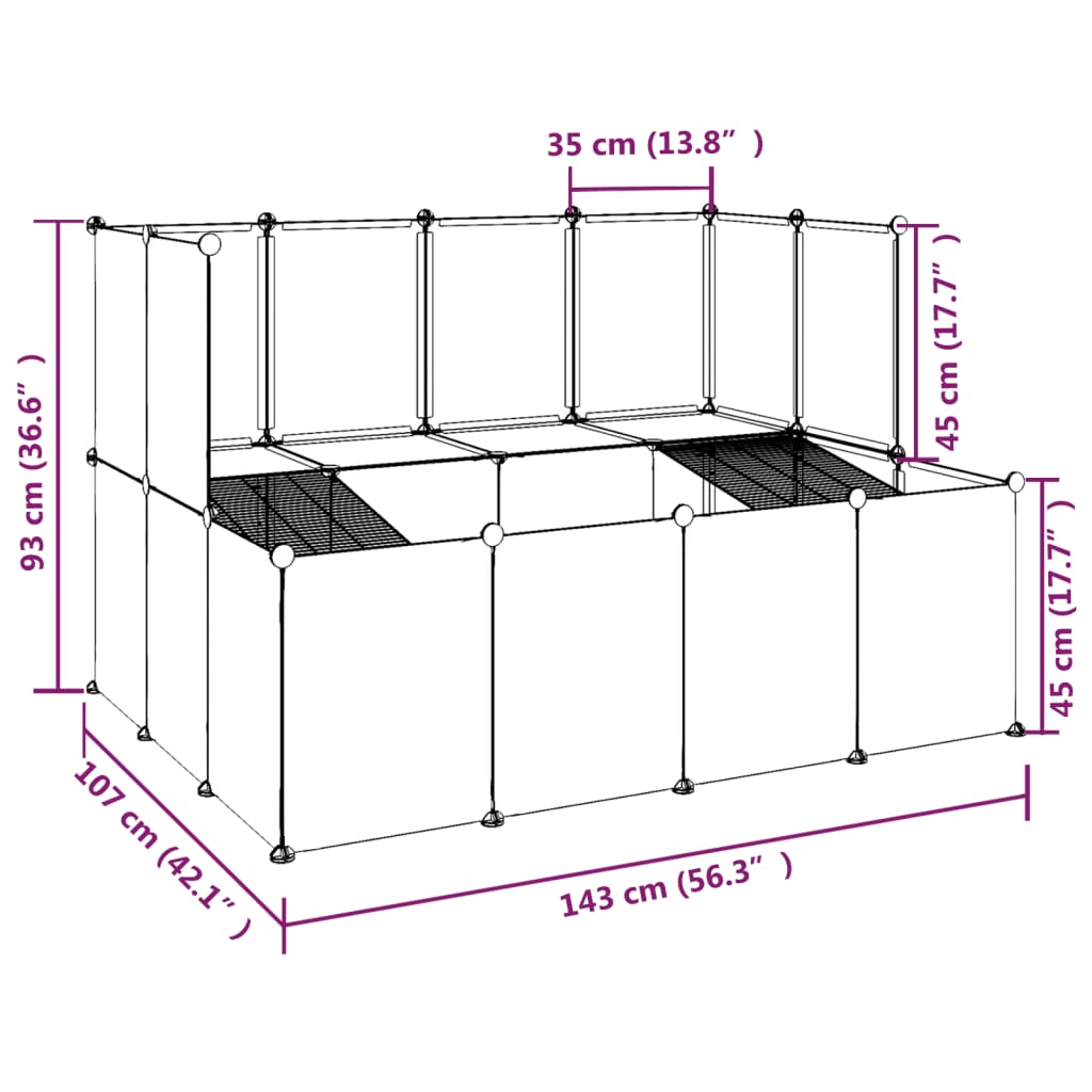 Small Animal Cage Black 56.3"x42.1"x36.6" PP and Steel