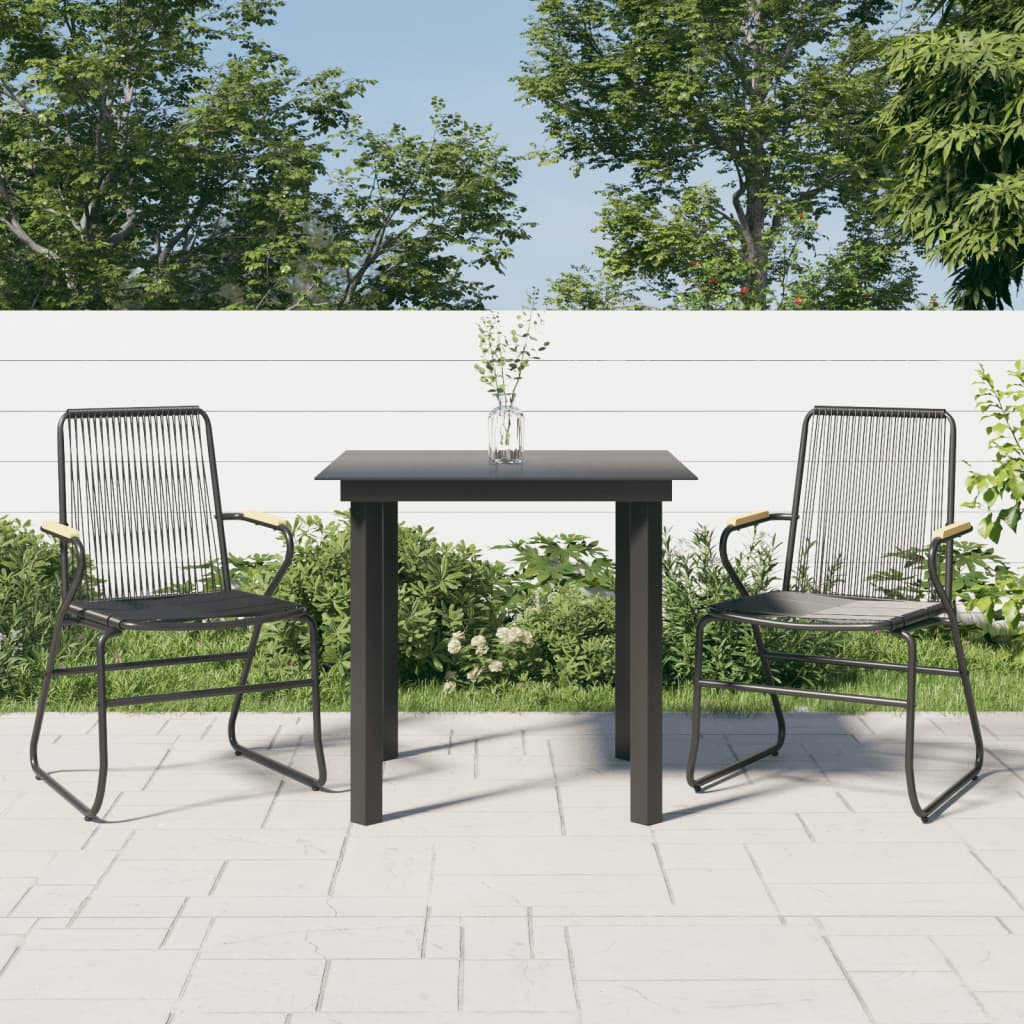 3 Piece Patio Dining Set Black PVC Rattan