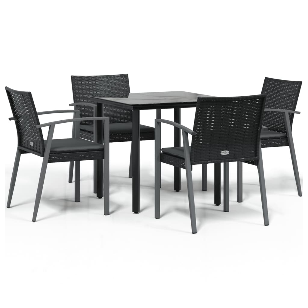 5 Piece Patio Dining Set with Cushions Poly Rattan and Steel