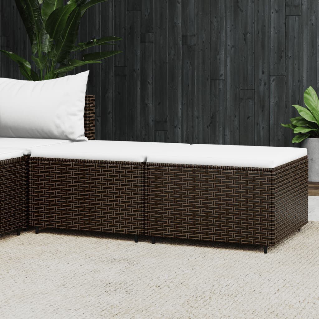 Patio Footrests with Cushions 2 pcs Brown Poly Rattan