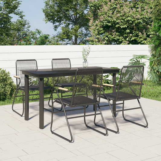 5 Piece Patio Dining Set Black PVC Rattan