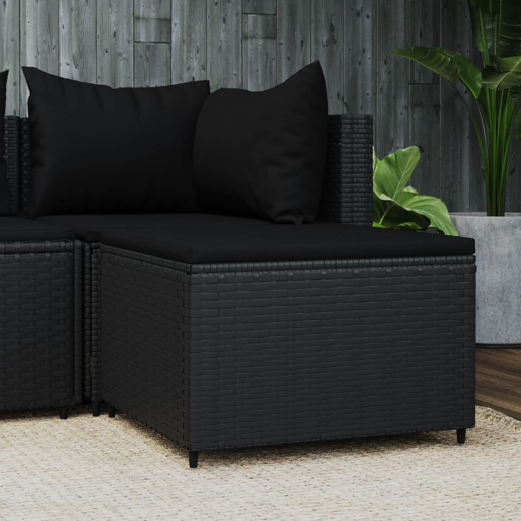 Patio Footrest with Cushion Gray Poly Rattan