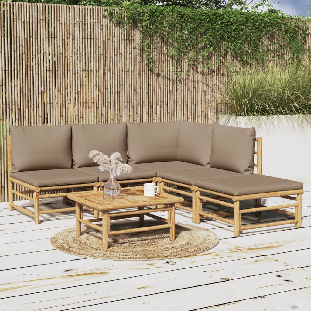 6 Piece Patio Lounge Set with Taupe Cushions Bamboo