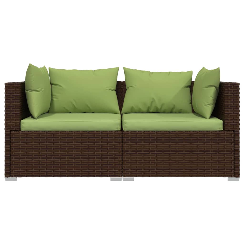 Patio Loveseat with Cushions Brown Poly Rattan