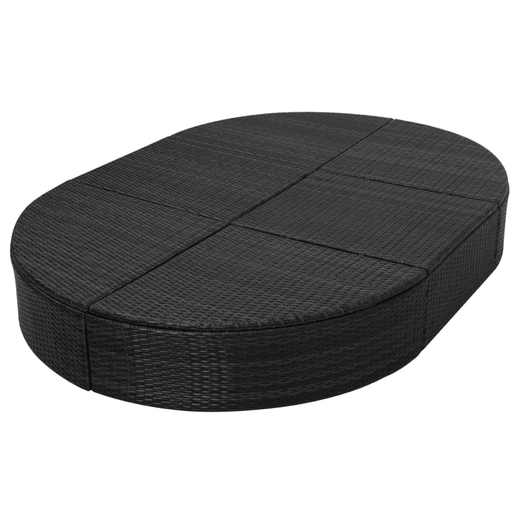 Patio Lounge Bed with Cushion Poly Rattan Black