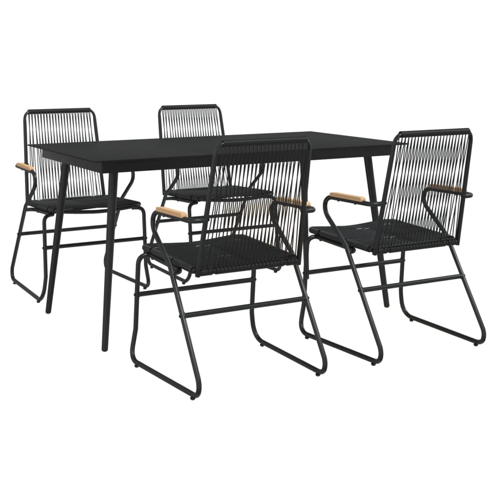 5 Piece Patio Dining Set Black PVC Rattan