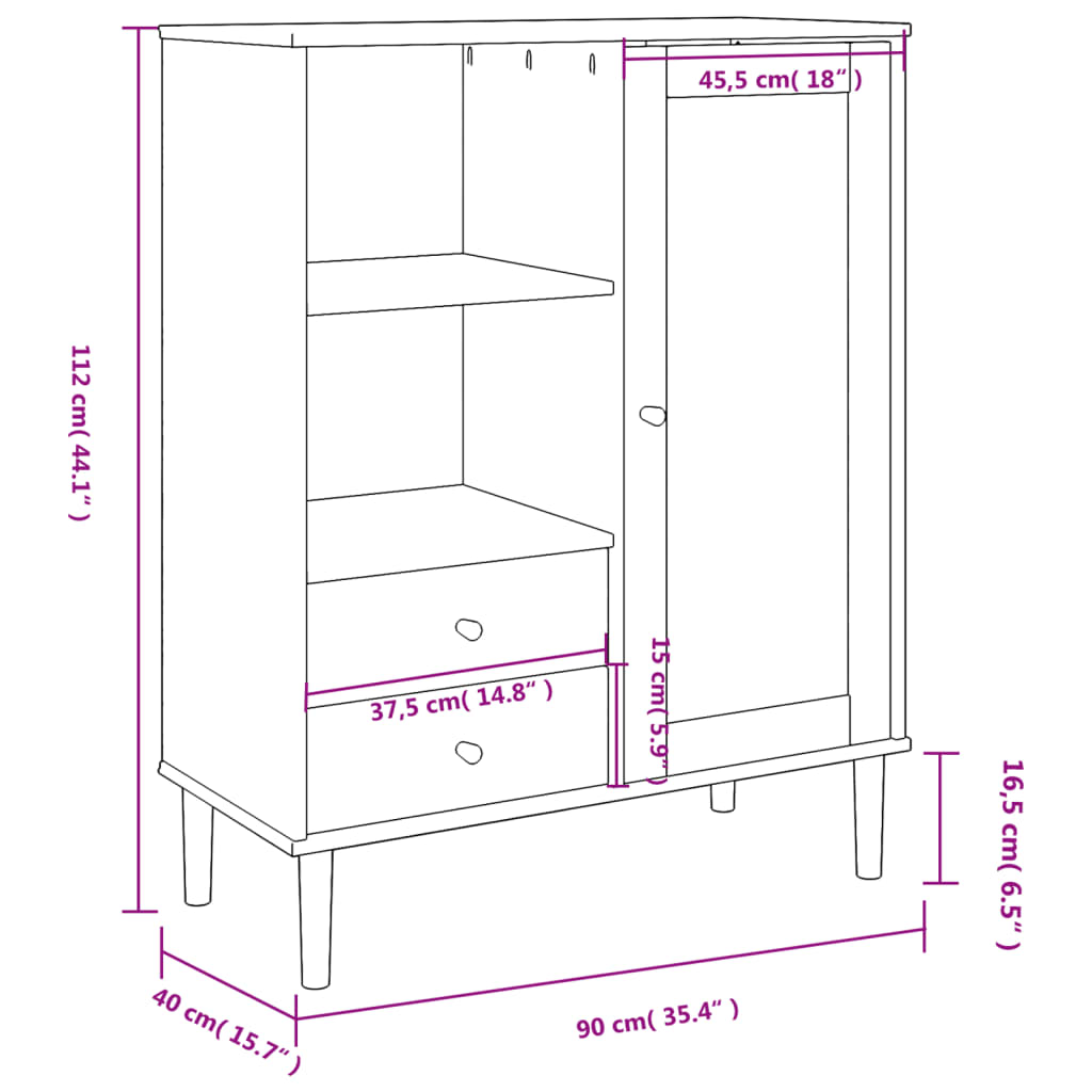 Highboard SENJA Rattan Look Brown 35.4"x15.7"x44.1" Solid Wood Pine