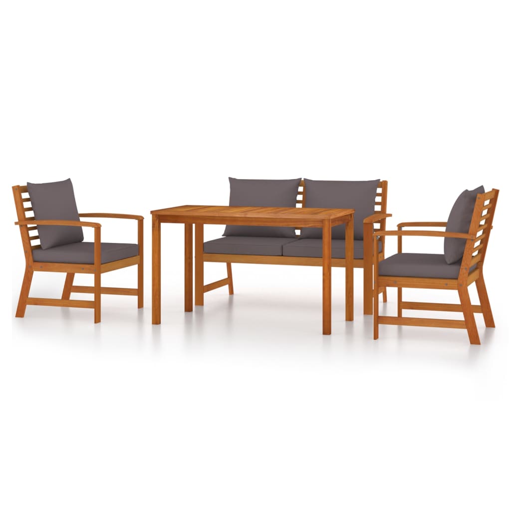 4 Piece Patio Dining Set with Cushions Solid Wood Acacia