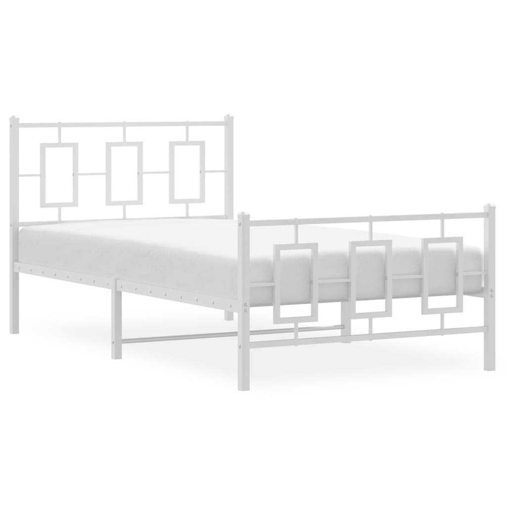 Metal Bed Frame without Mattress with Footboard White 39.4"x78.7"