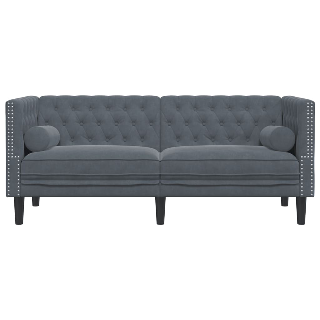 Chesterfield Sofa with Bolsters 2-Seater Dark Gray Velvet