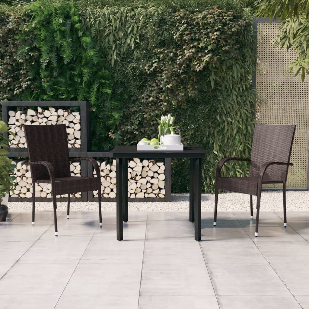 3 Piece Patio Dining Set Brown and Black