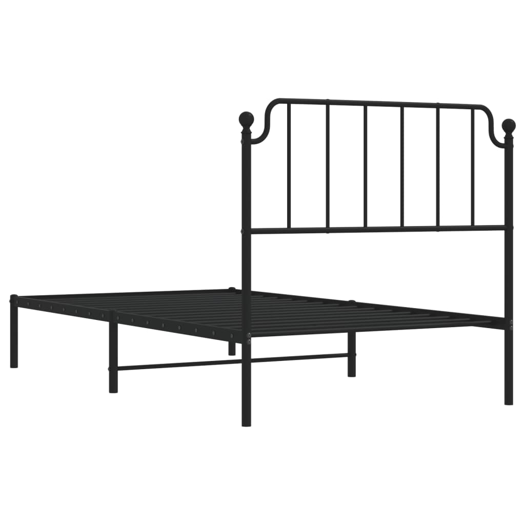 Metal Bed Frame without Mattress with Headboard Black 39.4"x74.8"