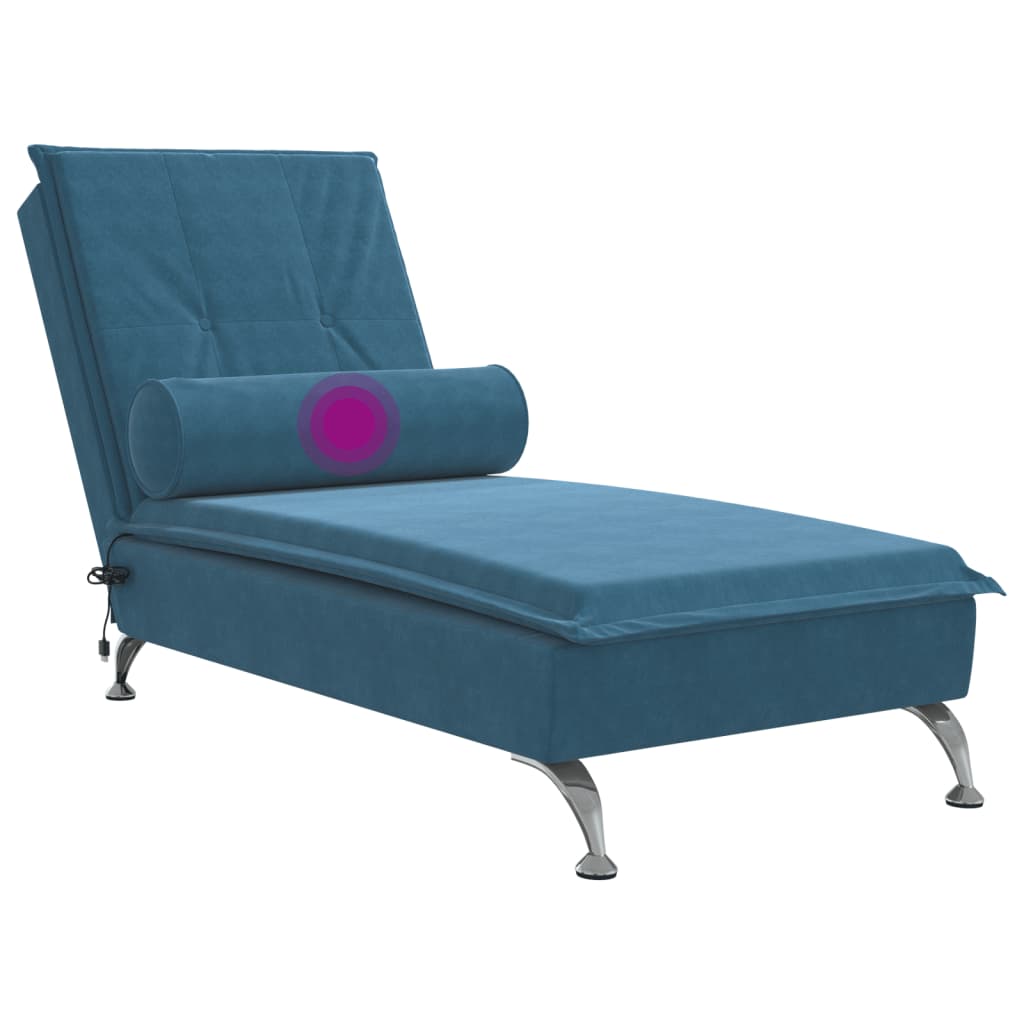 Massage Chaise Lounge with Bolster Blue Velvet