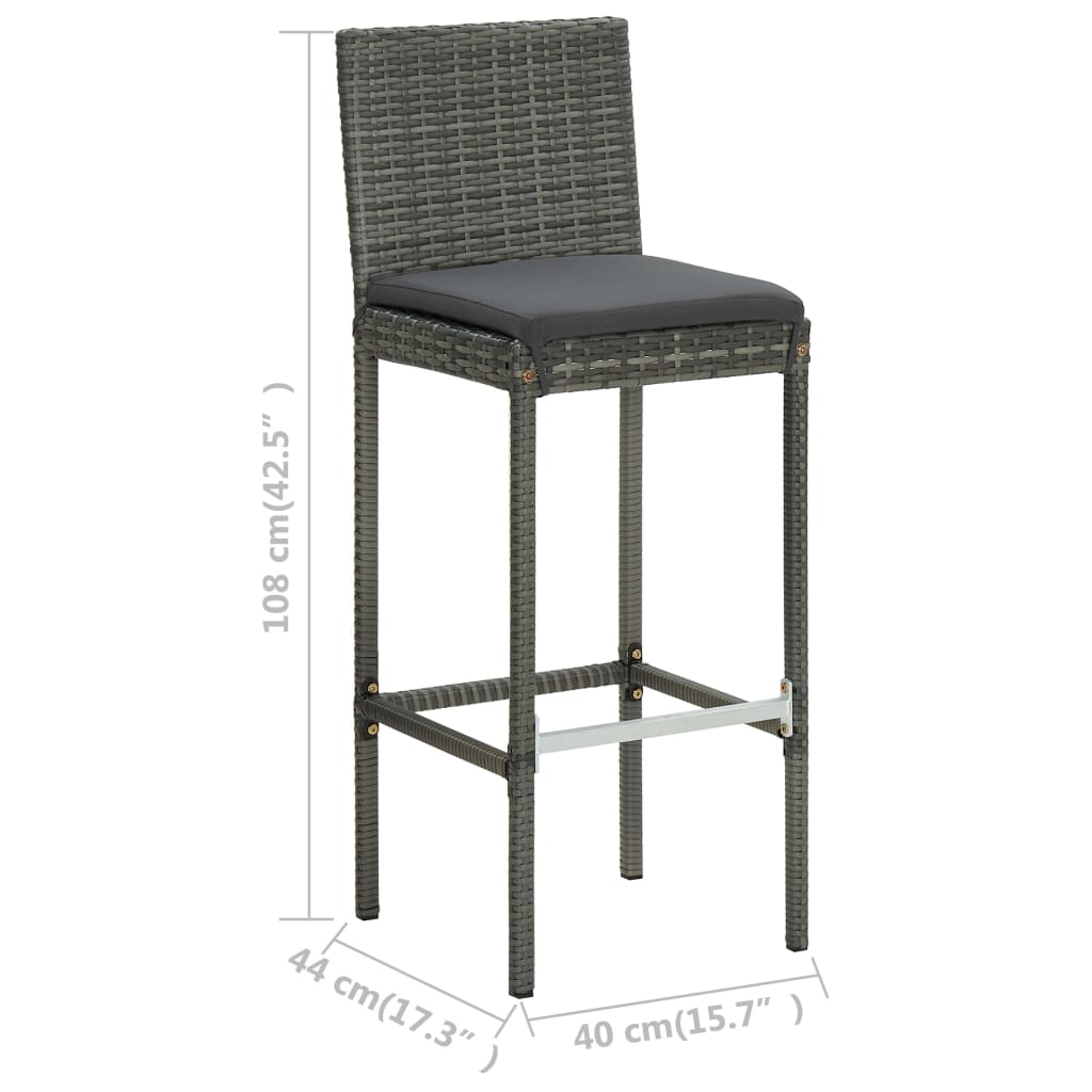 Garden Bar Stools with Cushions 2 pcs Gray Poly Rattan