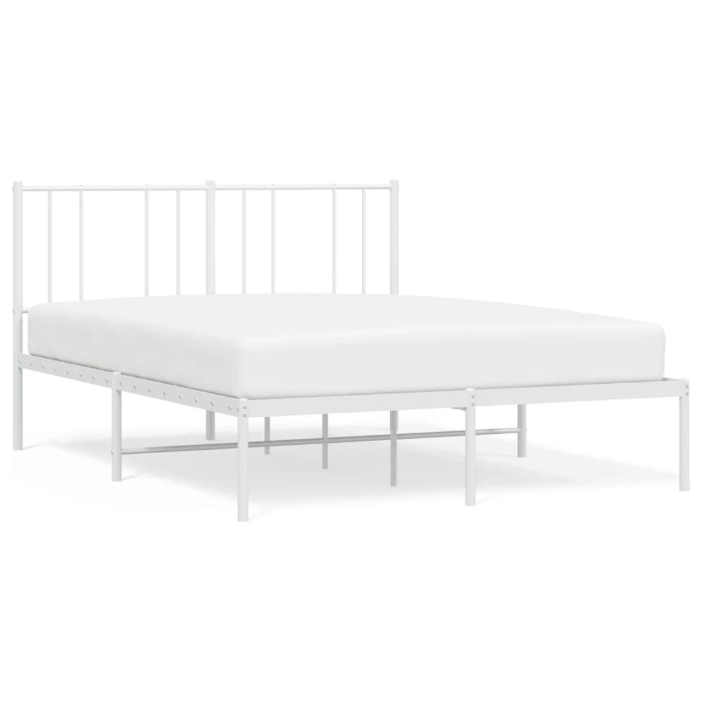 Metal Bed Frame without Mattress with Headboard White 53.1"x74.8"