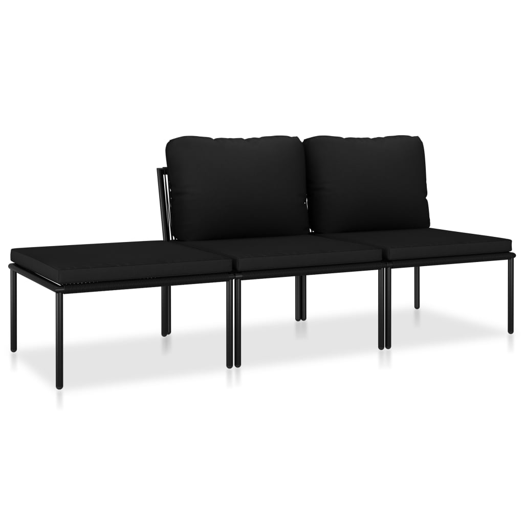 3 Piece Patio Lounge Set with Cushions Black PVC