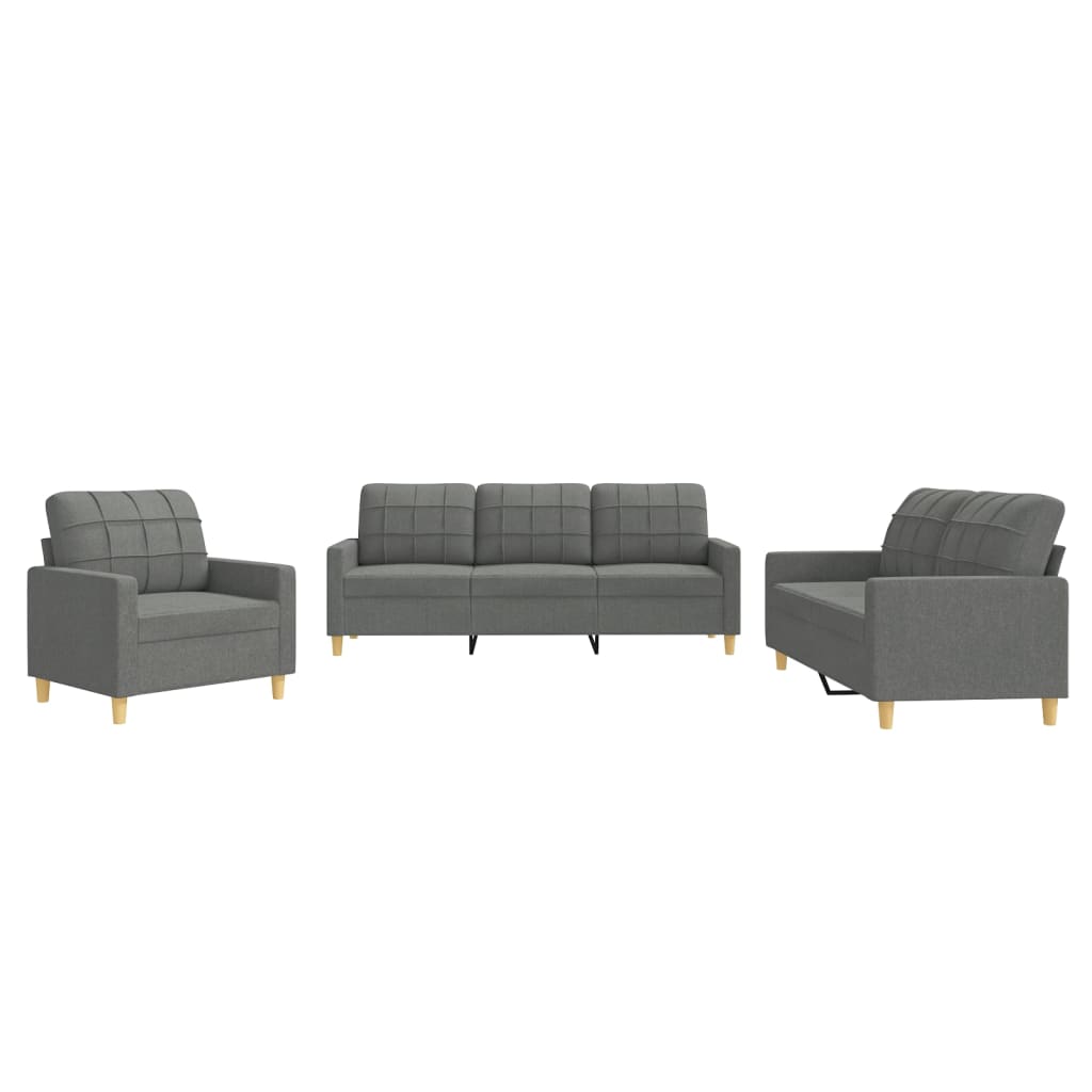 3 Piece Sofa Set with Cushions Dark Gray Fabric