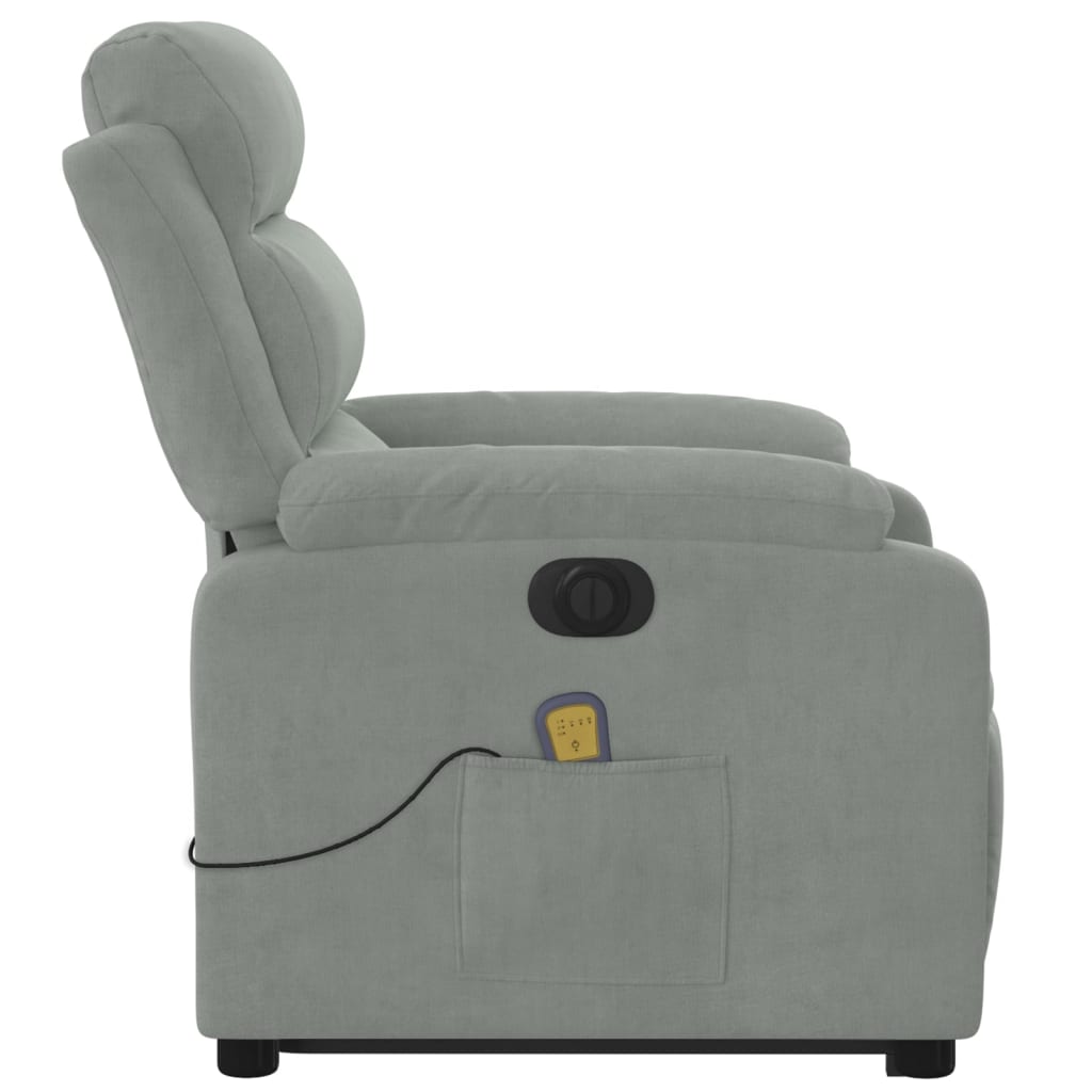 Electric Stand up Massage Recliner Chair Light Gray Velvet