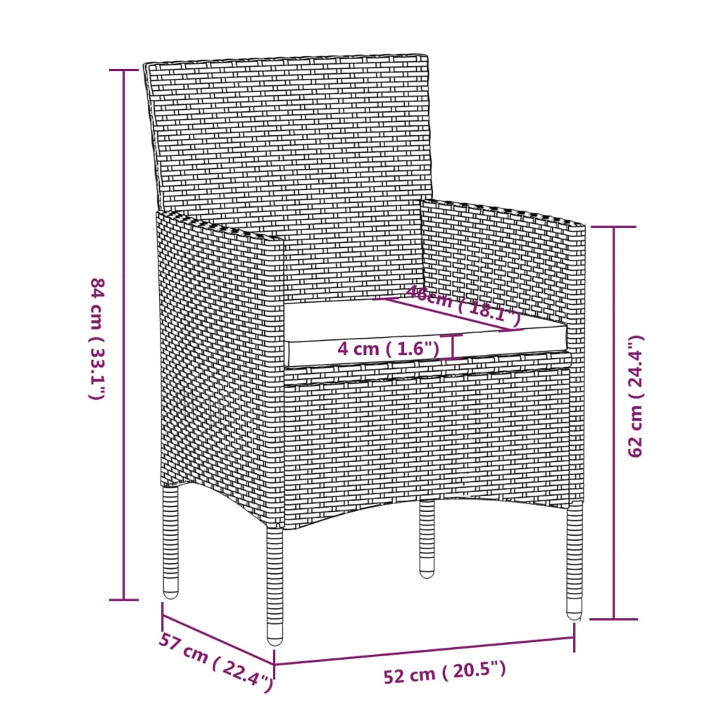 7 Piece Patio Dining Set with Cushions Gray and Black