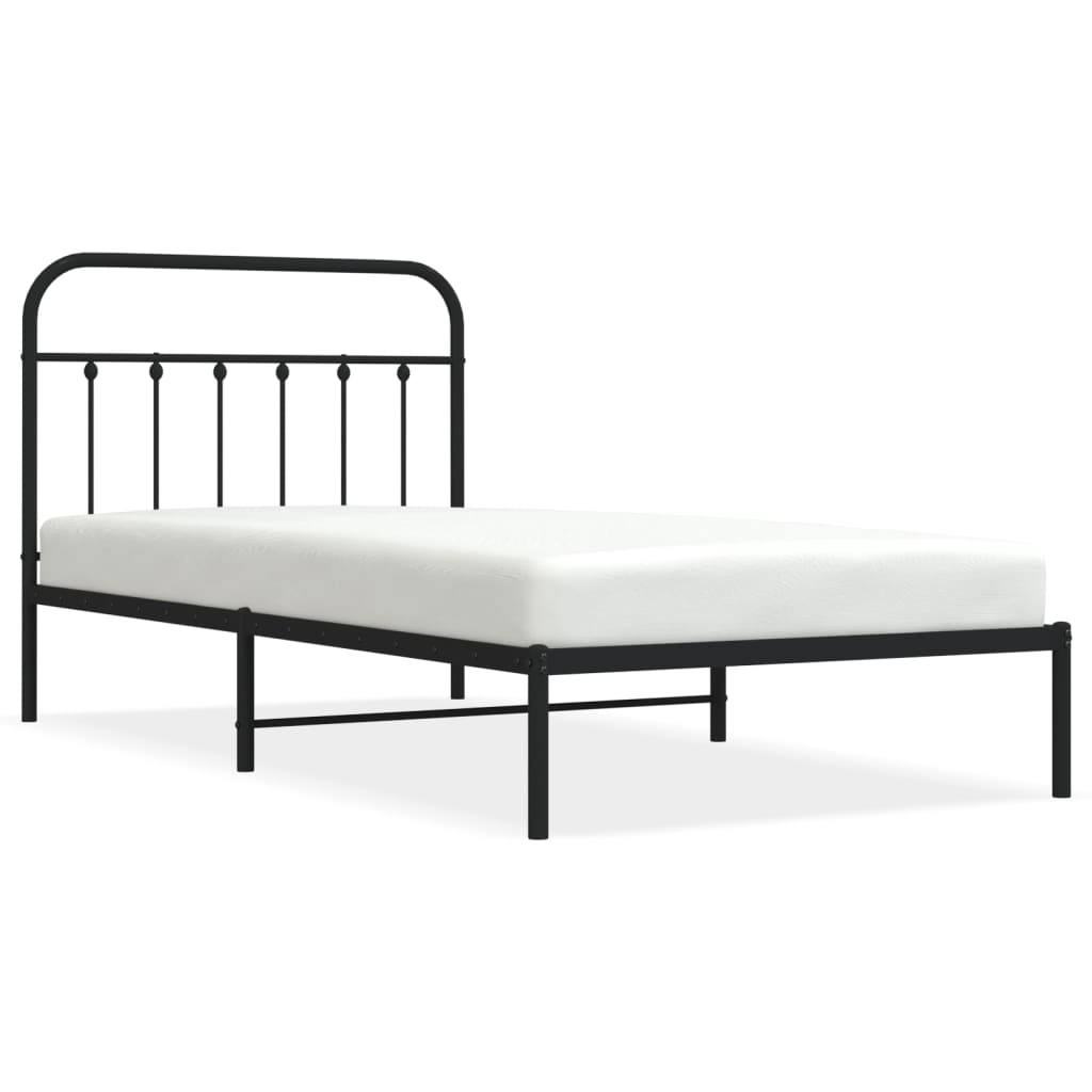 Metal Bed Frame without Mattress with Headboard Black 39.4"x78.7"