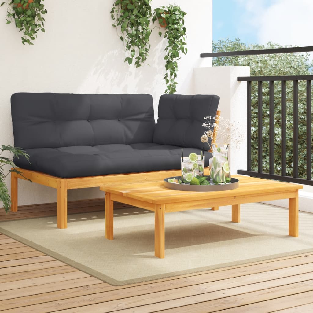 2 Piece Patio Pallet Sofa Set with Cushions Solid Wood Acacia