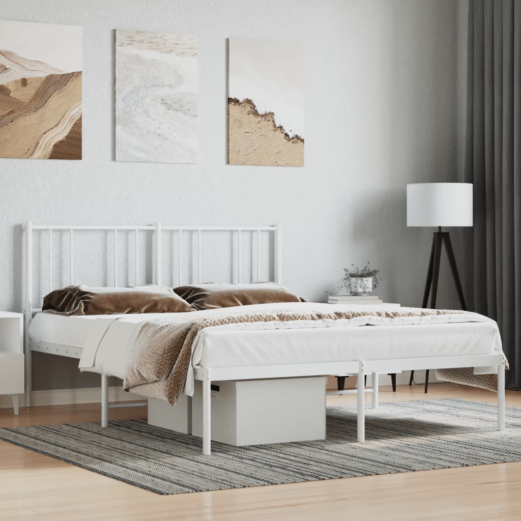 Metal Bed Frame without Mattress with Headboard White 53.1"x74.8"