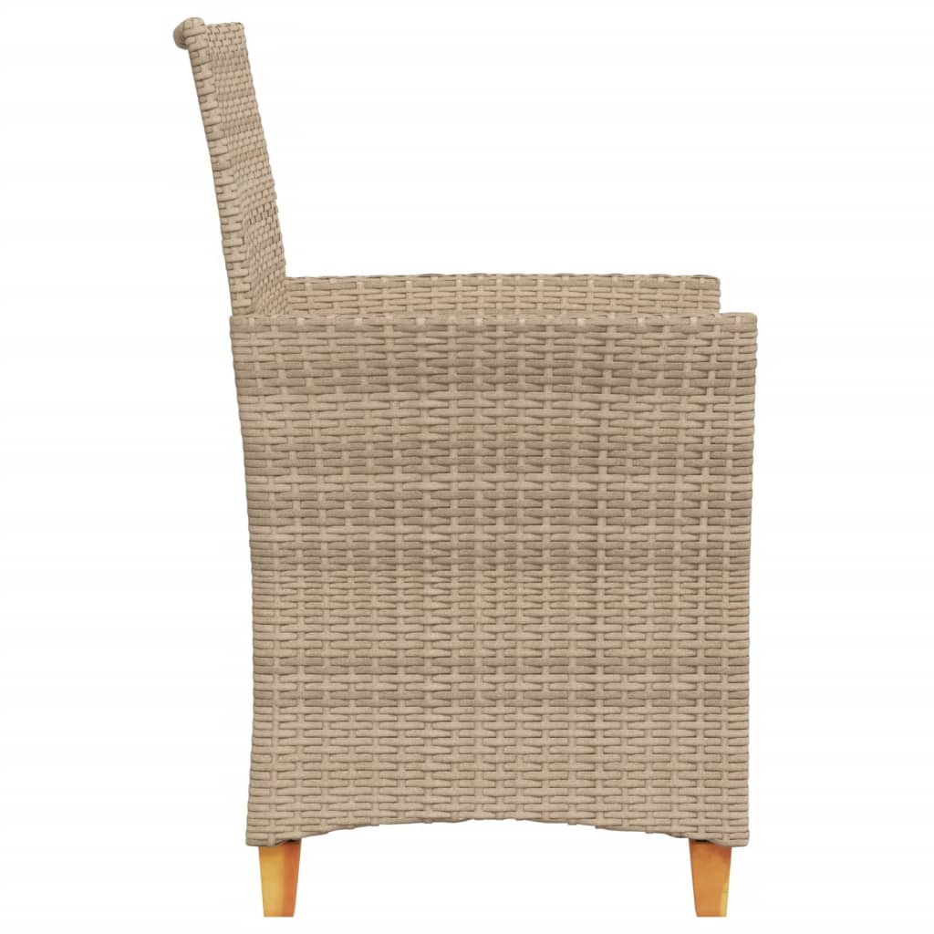 Patio Chairs with Cushions 2 pcs Beige Poly Rattan&Solid Wood