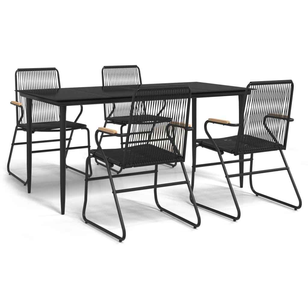 5 Piece Patio Dining Set Black PVC Rattan